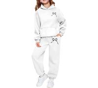 Set casual con cappuccio e pantaloni stampati lettere per ragazze, due pezzi alla moda e confortevole, ideale per tutti i giorni, per bambini e giovani, bianco, 4-5 Anni