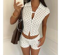 Set casual da 2 pezzi da donna con camicia a maniche corte e pantaloncini a pois L,M,S,XSGeometricoTessuto in maglia