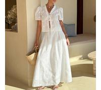 Set casual da 2 pezzi da donna per vacanze, composto da camicia con maniche a petalo e volant e gonna, per il tempo libero in estate L,M,S,XLPianteTessuto intrecciato