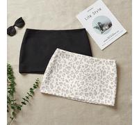 Set casual da 2 pezzi in nero e leopardato chiaro, minigonna aderente a vita bassa per donna - con fodera, stampa leopardata e colore unito, stile vintage Y2K, streetwear estivo, vintage, grunge, punk