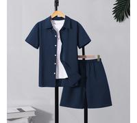 Set casual da 2 pezzi per ragazzi adolescenti, composto da camicia a maniche corte rossa e pantaloncini, adatto per la primavera/estate e le vacanze 14Y,12Y,13Y,16Y,15YColore unicoTessuto intrecciato