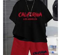Set casual da 2 pezzi per ragazzi pre-adolescenti, composto da t-shirt a maniche corte con stampa grafica del nome della città di Los Angeles, California e pantaloncini, adatto per l'estate 7Y,8Y,9Y,1