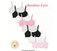 Set casual da 3 pezzi di canottiere intime da donna e ragazza, serie LOVE, stile minimalista e dolce, con lettere inglesi in contrasto, tinta unita e dettagli in fettuccia, multicolore 14Y,13Y,16Y,15Y