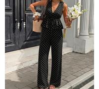 Set casual da donna a due pezzi con camicia senza maniche a pois con laccio in vita e pantaloni L,M,S,XL,XS,XXL,XXS,XXXL,XXXXLGeometricoTessuto intrecciato