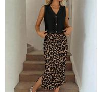 Set casual da donna composto da cardigan con bottoni e minigonna, adatto per la primavera e l'estate L,M,S,XL,XS,XXLLeopardoTessuto in maglia