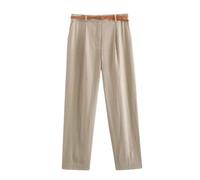 Set casual da donna con scollo a V, monopetto, gilet con cintura, gamba dritta, slim, Pantaloni kaki., L