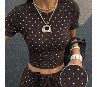 Set casual da donna con top a maniche corte e collo rotondo a pois e pantaloncini per uso quotidiano L,M,S,XS,XXSstampa dappertuttoTessuto in maglia