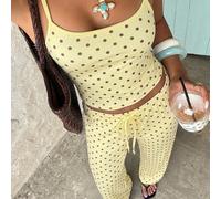 Set casual da donna per la casa con canottiera a pois & pantaloni a righe, outfit a pois comodo e versatile, adatto per uso domestico, ritorno a scuola, appuntamenti, vacanze L,M,S,XSGeometricoTessuto