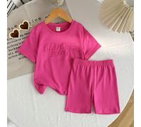 Set casual da ragazza di moda da strada, composto da top a maniche corte con stampa in rilievo di lettere inglesi e pantaloncini aderenti, con motivo "Daddy's Little Princess" su t-shirt e pantaloncin