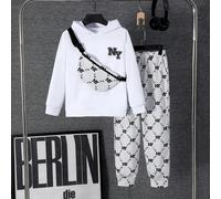 Set casual da ragazzo 3 pezzi, outfit caldo per autunno/inverno, felpa con cappuccio e pantaloni della tuta con stampa grafica a lettere, tasca e borsa a tracolla, vestibilità morbida, lavabile in lav