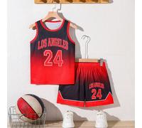 Set casual da ragazzo composto da 2 pezzi, top a canottiera con stampa di numeri e lettere di Los Angeles e pantaloncini coordinati, realizzati in tessuto traspirante e ad asciugatura rapida, adatti p