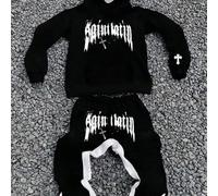 Set casual da ragazzo pre-adolescente, stile hip hop, con felpa oversize a maniche lunghe con grafica di lettere e stelle, e pantaloni a zampa d'elefante, adatto per autunno/inverno 8Y,9Y,10Y,11Y,12YB