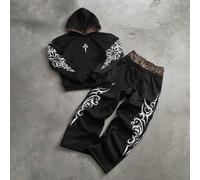 Set casual da uomo con felpa con cappuccio a maniche lunghe e motivo a croce e pantaloni della tuta per uso quotidiano L,M,S,XL,XS,XXLGraficoPoliestere