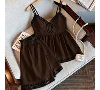 Set casual da vacanza da donna 2 pezzi, canottiera con scollo a V e laccio sulla schiena, shorts a gamba larga con vita elastica, canottiera elegante da donna, shorts eleganti da donna, set elegante d