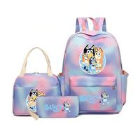 Set casual di 3 pezzi Bluey Bruiy, zaino, borsa da scuola stampata in stile college, adatta per studenti di scuola media, grande capacità, borsa da scuola casual alla moda FumettoPoliestere
