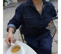 Set casual di due pezzi, top con tasche cargo e pantaloni, stile "old money", adatto per tutto l'anno, per donne taglia curvy 0XL,1XL,2XL,3XL,4XLColore unicoDenim