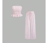 Set casual primaverile da 2 pezzi composto da reggiseno a fascia e pantaloni a gamba larga a righe blu, minimalista e sexy, abbigliamento da relax snellente per donna L,M,S,XSColore unicoTessuto intre