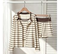 Set casual, versatile e quotidiano da 3 pezzi per ragazze adolescenti, adatto per le transizioni stagionali: cardigan, canotta aderente e pantaloncini larghi con giallo 8Y,9Y,10Y,11Y,12YA striscePolie