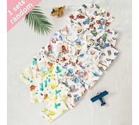 (Set casuale da 1) Cardigan a maniche corte con stampa dinosauro carino e pantaloni lunghi per bambini, abbigliamento da casa ampio e confortevole, scatola a sorpresa blind box 6Y,7Y,4Y,5YAnimale,Fume
