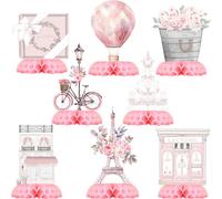 Set centrotavola per feste a tema Parigi, decorazioni per compleanno a nido d'ape con Torre Eiffel e decorazioni da tavolo a tema francese per bambini e baby shower