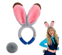 Set Cerchietto con Orecchie e Coda da Coniglio Grigio, Accessori Costume da Coniglio per Donna Adulti, Orecchie Morbide e Flessibili per Pasqua e Cosplay