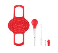 Set Cestello Tacchino Pieghevole per Friggitrice ad Set Cestello | Silicone , fino a 230°C, per sicuro per forno e air fryer, include iniettore(Red（2）)