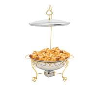 Set chafing dish rotondo da 6 litri con base in acciaio inossidabile, contenitore per mantenere il cibo caldo, coperchio e manico isolante, riscaldamento a lampada ad alcool, per buffet, feste