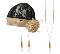 SET CHARLESTON ANNI 20 RUGGENTI COPRICAPO ORECCHINI E COLLANA