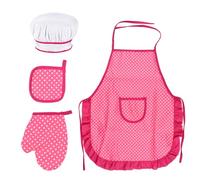 Set Chef per Bambini, Grembiule da Cucina Bambini con Cappello Cuoco, Guanti Forno, Tappetino Resistente al Alore, Regolabile Set da Cucina e da Forno per Bambino 3-12 Anni