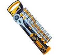 Set Chiavi a cricchetto attacco 1/2" e Bussole 12 Pezzi Bussole esagonali in cromo e vanadio Misure 8-24 mm, con Prolunga da 5" Strumenti Professionali per Riparazioni e Manutenzione