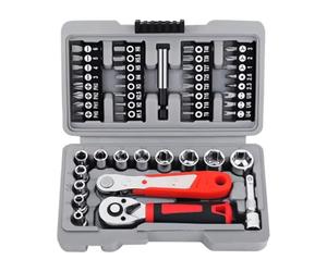 Set Chiavi a Cricchetto Completo Set Di 48 Punte A Bussola Da 1/4" Con Cricchetto 32 Punte PH/T/esagonali 10 Prese Aste Di Giunzione E Custodia Portatile Auto/casa Utensili Manuali Fai Da Te