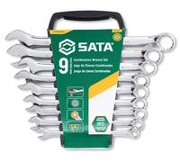 SATA ST09020SJ - Set di chiavi combinate metriche da 9 pezzi, lucidate, 8 mm a 19 mm, in rack di stoccaggio, colore: Verde