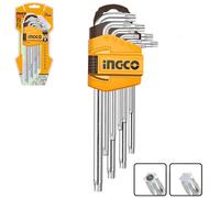 Set chiavi Torx 9 pz a brugola a L lunghe con foro Kit In cromo vanadio Ingco