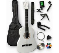 Set chitarra classica 4/4 (adulto) con 6 accessori e corso video e DVD (bianco).