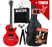 Set Chitarra Elettrica LP-Style Amplificatore Tracolla Plettri Cavo Tuner Rosso