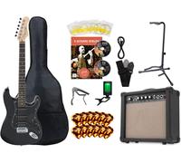 Set Chitarra Elettrica Stratocaster Nera Amplificatore 15W Borsa Supporto