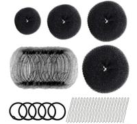 Set Ciambelle per Chignon Spugna Morbida con Elastici e Forcine | Spugna ultra-morbida, elastici resistenti, forcine a U incluse per una tenuta per sicura il giorno(Black)