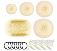 Set Ciambelle per Chignon Spugna Morbida con Elastici e Forcine | Spugna ultra-morbida, elastici resistenti, forcine a U incluse per una tenuta per sicura il giorno(Beige)