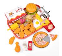 Set Cibo Giocattolo per Bambini, Giocattoli Alimentari Hamburger Acccessori Cucina Finti, con Pizza Pollo Fritto Vassoio, Educativo Giochi di Ruolo Regalo Compleanno per Ragazze e Ragazzi