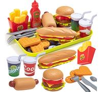 Set Cibo Giocattolo per Bambini, Hamburger Alimenti Giocattoli Finti Accessori Cucina con Vassoio, Educativo Giochi di Ruolo Regalo Compleanno per Ragazze e Ragazzi 3 4 5 Anni