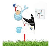 Set cicogna a sonaglio per nascita, 88 cm, per esterni, set di cicogna per bambini, bastone di legno + targhetta con nome + biglietto di auguri, regalo per bambini per la nascita e per interni