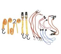 Set Cinghie Fissaggio e Corde Elastiche 16 Pezzi - Kit Fissaggio Bagagli Auto con Cricchetti, Ganci in Metallo e Plastica, Cinghie a Cricchetto e Fibbia - In Scatola Organizer