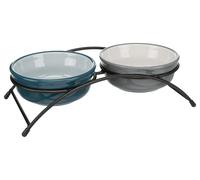 Set ciotole, ceramica/metallo 2 × 0,25 l/ø 13 cm/petrolio/azzurro chiaro/grigio/grigio chiaro 27 × 8 × 13 cm