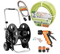Set Claber Avvolgitubo Genius 60 Tubo 25 Metri 5/8 Starter Kit Pistola Tubo di Collegamento Metri 1,50
