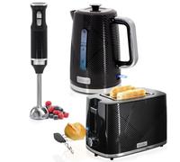 Set Colazione Briebe Skt1186blk Elegance Tostapane 2 Fette 870W Bollitore 1.7L 2200W Frullatore a Mano 600W Nero