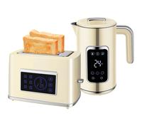 Set colazione Homcom con bollitore touch screen a LED 1,7 l 2200 W tostapane a fessura larga 2 fette di crema