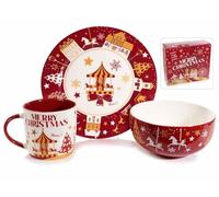Set Colazione Natalizio 3 Pezzi in Ceramica - Tazza, Ciotola e Piatto “Merry Christmas” - Servizio da Colazione Natalizio Decorato - Idea Regalo con Confezione