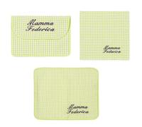 Set Colazione per Asilo 3 pezzi in Cotone Personalizzati: Tovaglietta Americana, Tovagliolo e Busta Porta Tovagliolo, Made in Italy, Fantasia Colorata (Verde Acqua)