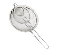 Relaxdays Colini da Cucina, Set da 3, ∅ 7, 12 e 18 cm, con Manici, Stacci Farina, Zucchero a Velo, Scolapasta, Argentato, Acciaio Inox