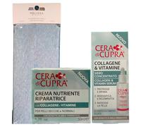 SET COLLAGENE & VITAMINE: Crema Viso NUTRIENTE RIPARATRICE, Per Pelli Secche e Normali 50ml + Siero Concentrato, Protegge e Ripara, Rassoda La Pelle 30ml + Fascia Per Capelli